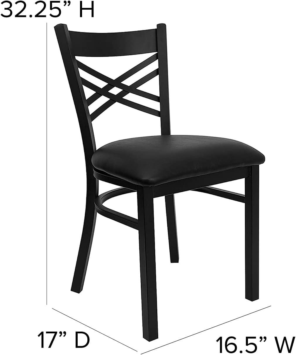 Black Metal Cross Back Dining Chairs with Vinyl Seats, Set of 2