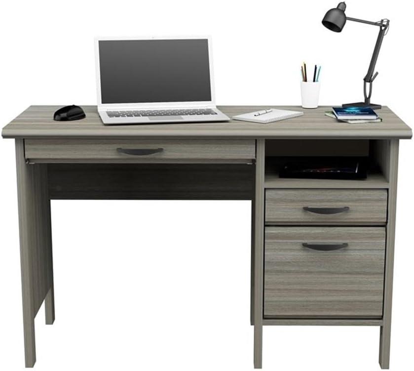 47" Computer Desk Smoked Oak - Inval: Home Office Furniture with Keyboard Tray & File Storage