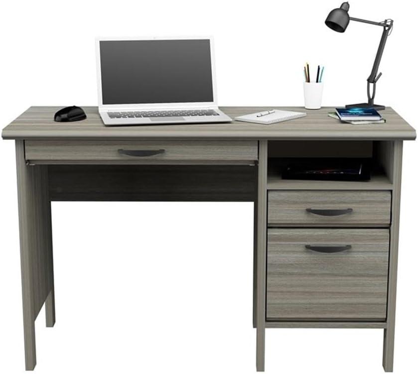 47" Computer Desk Smoked Oak - Inval: Home Office Furniture with Keyboard Tray & File Storage