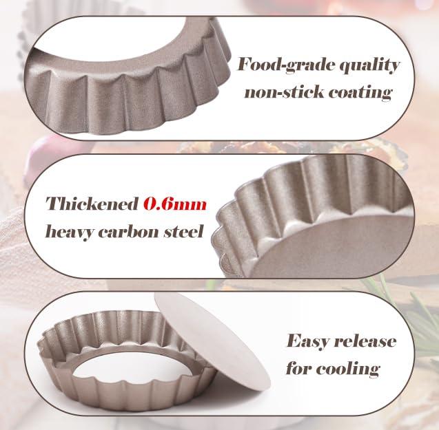 Webake 4 Inch Mini Tart Pan Set of 6, Non-Stick Small Tart Mold Quiche Pans with Removable Bottom Mini Tart Tins