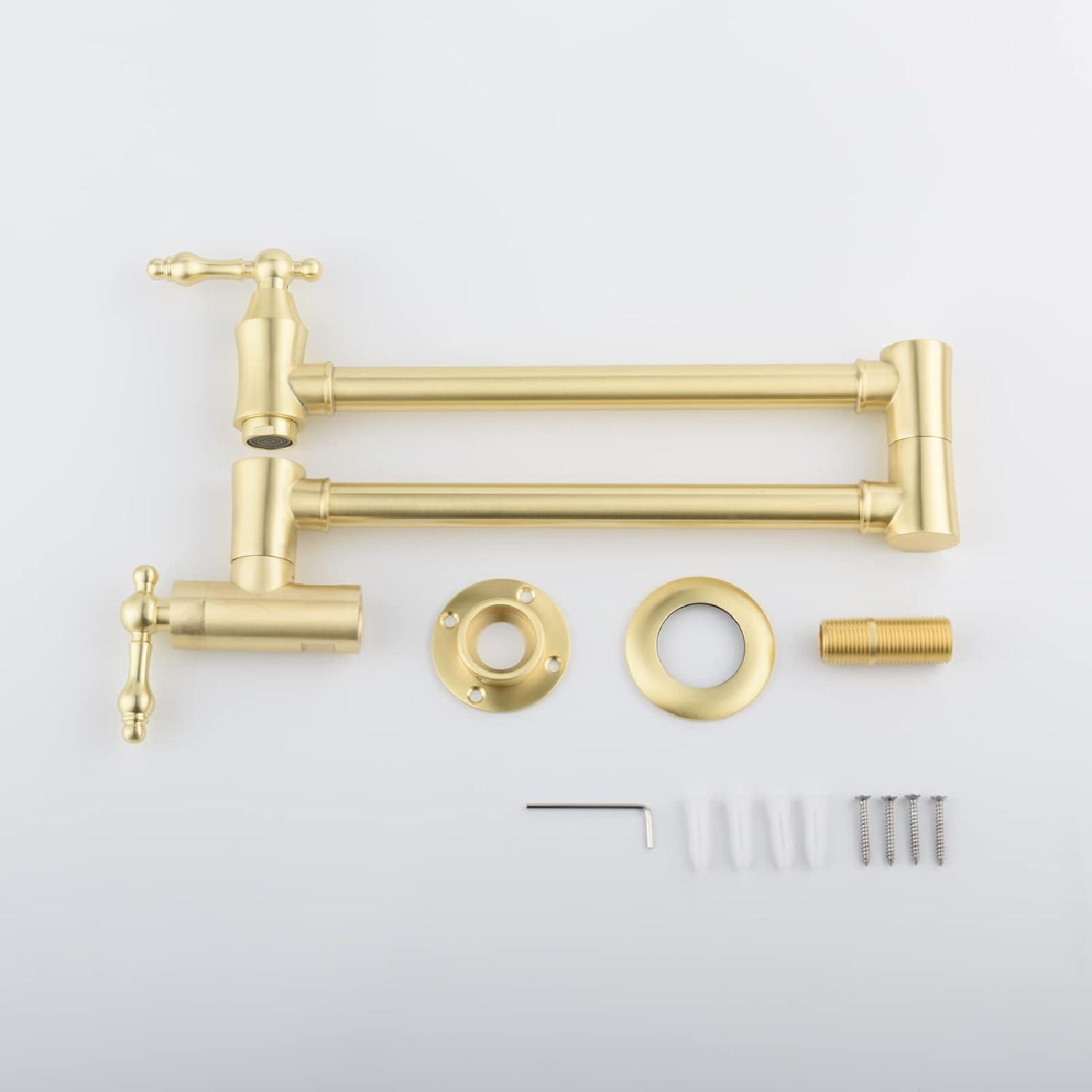 Brushed Gold Brass Wall-Mounted Pot Filler Faucet