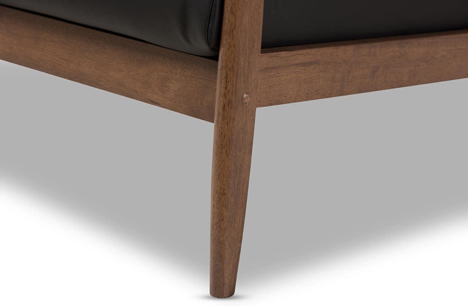Venza Mid Century Modern Walnut Wood Faux Leather Lounge Chair Black - Baxton Studio: Indoor Armchair, Rubberwood Frame