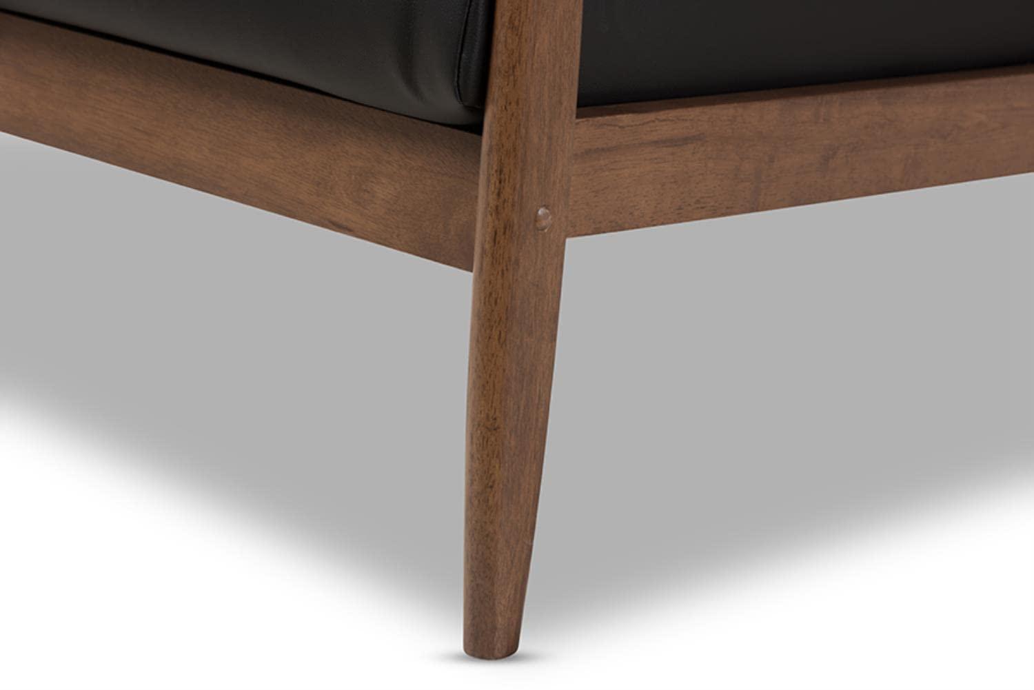 Venza Mid Century Modern Walnut Wood Faux Leather Lounge Chair Black - Baxton Studio: Indoor Armchair, Rubberwood Frame