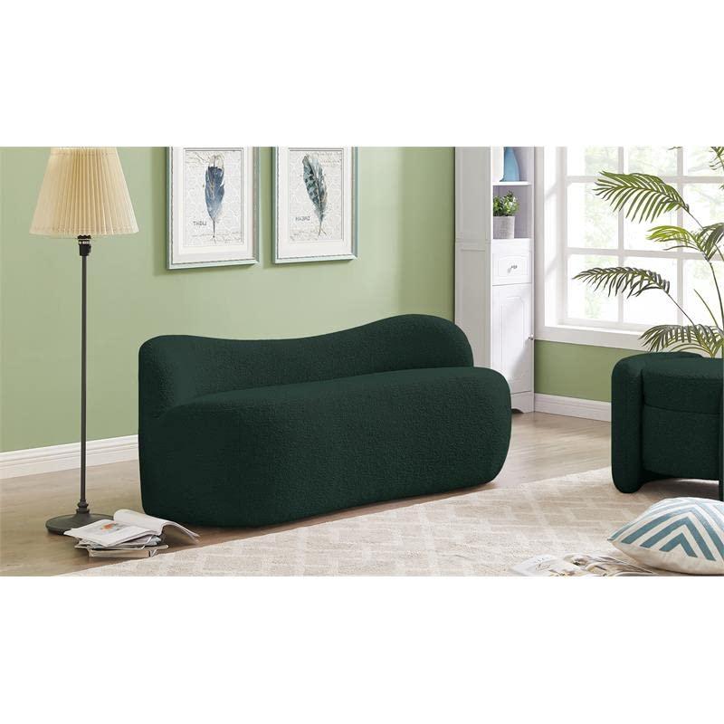 Contemporary Green Boucle Fabric Curved Back Bench, 62" W