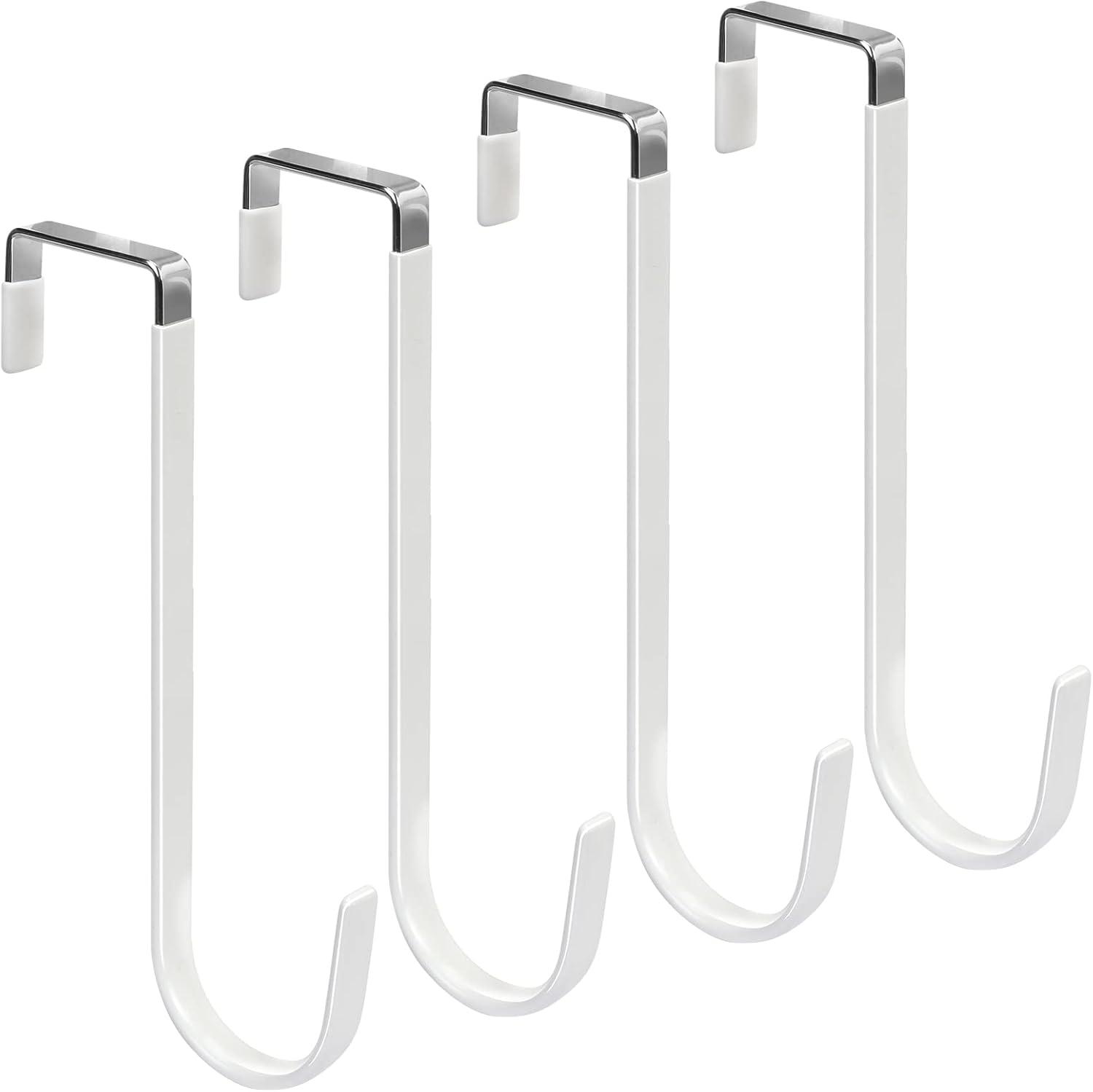 HUNANYG Over The Door   4 Pack Door Hangers  With Rubber Prevent Scratches Heavy Duty Organizer  For Living Room  Bathroom  Bedroom  Kitchen Hanging Clothes  Towels  Hats  Coats  Bags Whi