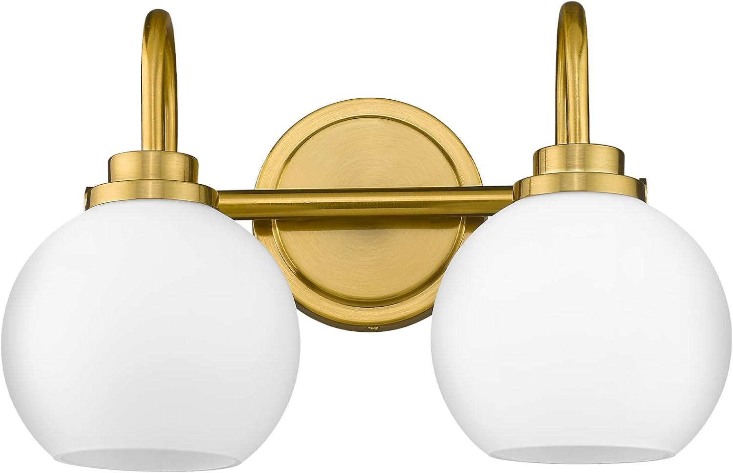 14.17 in. 2-Light Gold Vanity Light with Milk White Glass Shade, Suitable for Bathrooms Dining Room Powder Rooms