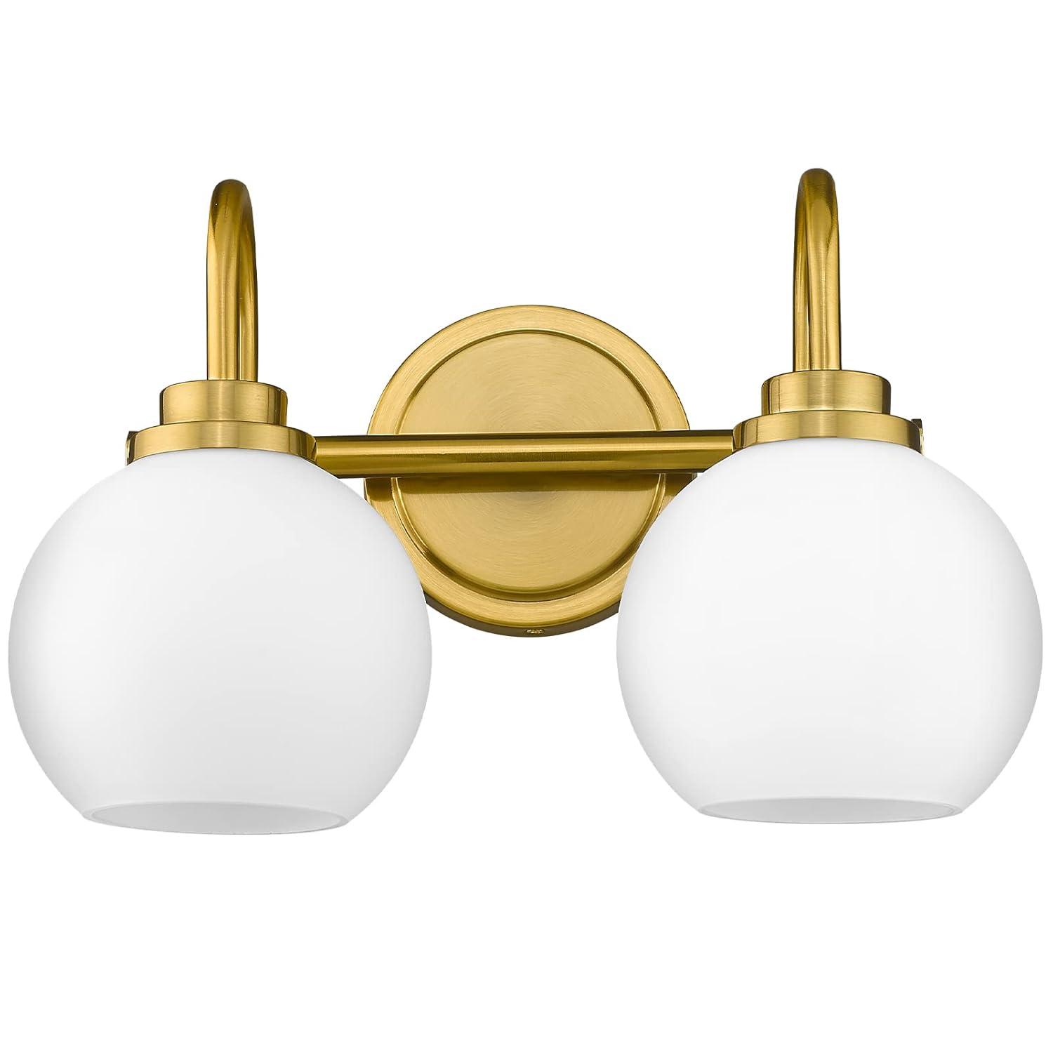 14.17 in. 2-Light Gold Vanity Light with Milk White Glass Shade, Suitable for Bathrooms Dining Room Powder Rooms