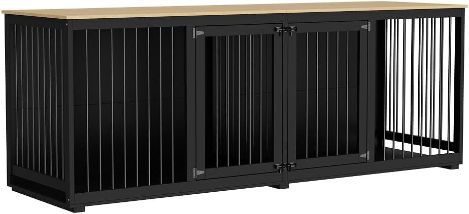 94.5" Extra Large Dog Crate Furniture, Heavy Duty Dog Kennel with a Removable Divider, Indoor Furniture Style Dog Crate House TV Stand with Double Rooms for Large Medium Breed Dogs, Black