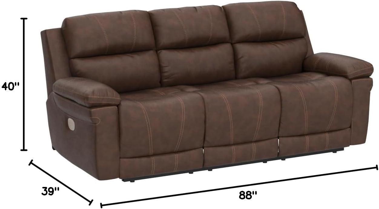 Ashley Furniture Edmar Leather Power Reclining Sofa with Headrest in Chocolate