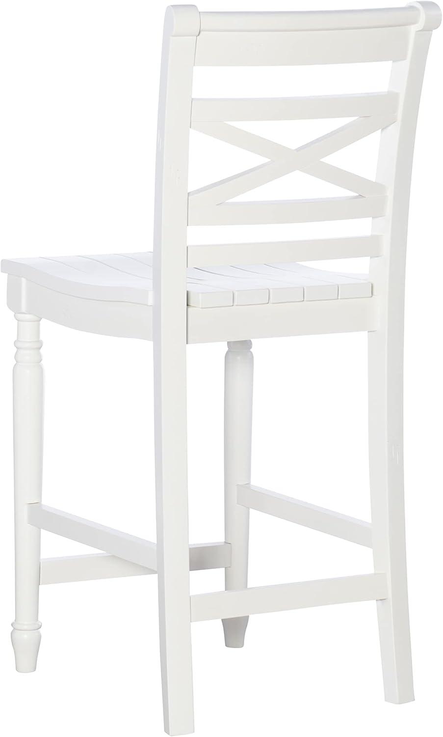 Linon Asher 24.25" Wood Farmhouse Counter Stool with X Back Plank Seat in White