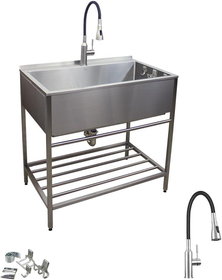 TFH-3622-SS 36'' L x 22'' W Free Standing Laundry Sink with Faucet