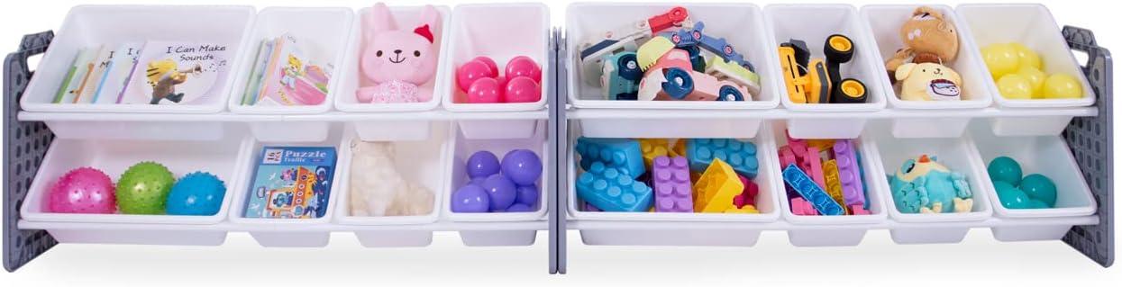 UNiPLAY Toy Organizer With 16 Removable Storage Bins and Block Play Panel, Multi-Size Bin Organizer