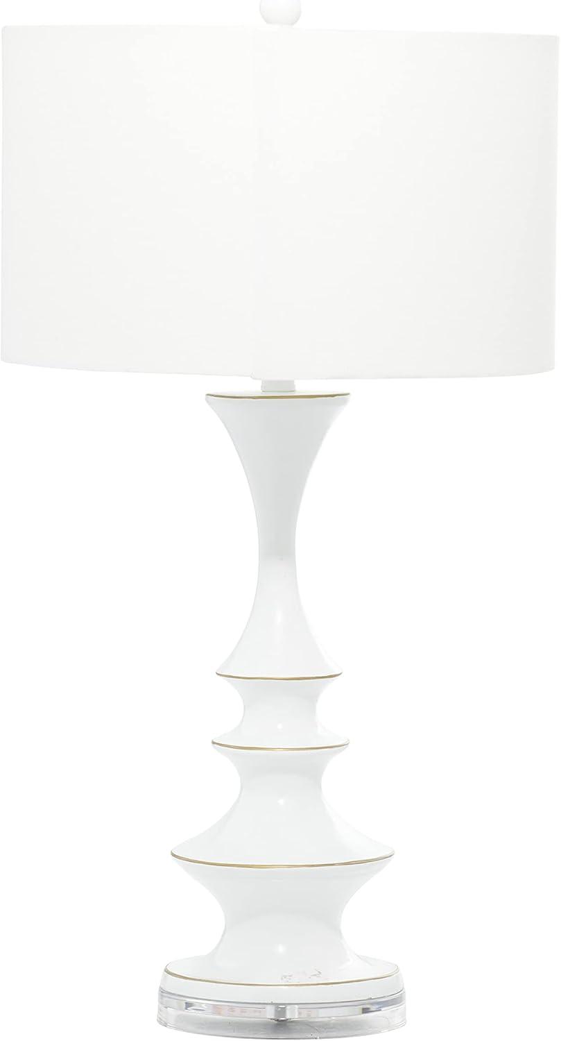 DecMode 30" White Table Lamp with White Linen Shade