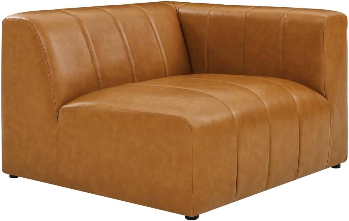 Tan Tufted Faux Leather 4-Piece Sectional Sofa with Ottoman