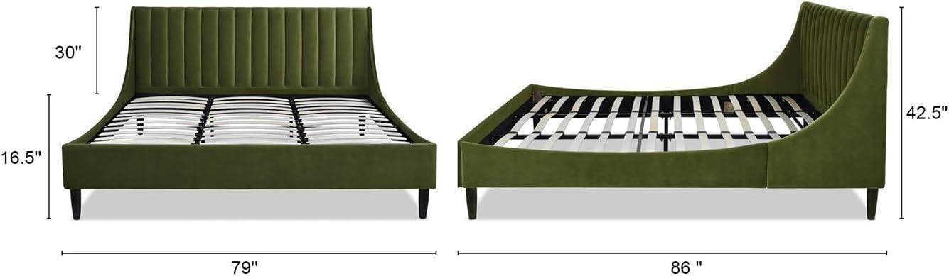 Aspen Vertical Tufted Headboard Platform Bed Set King Olive Green Velvet