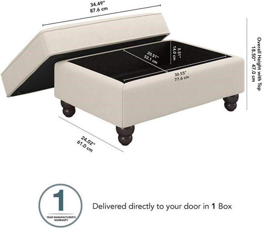 Coventry Otomana Tapizada con Almacenamiento en Tela Color Crema en Espiga