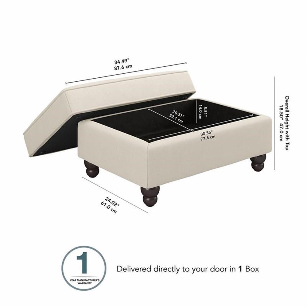 Coventry Otomana Tapizada con Almacenamiento en Tela Color Crema en Espiga