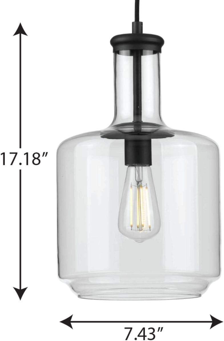 HOOMHIBIU Latrobe Collection 1-Light Clear Glass Coastal Pendant Light Matte Black  14.00x12.25x12.25