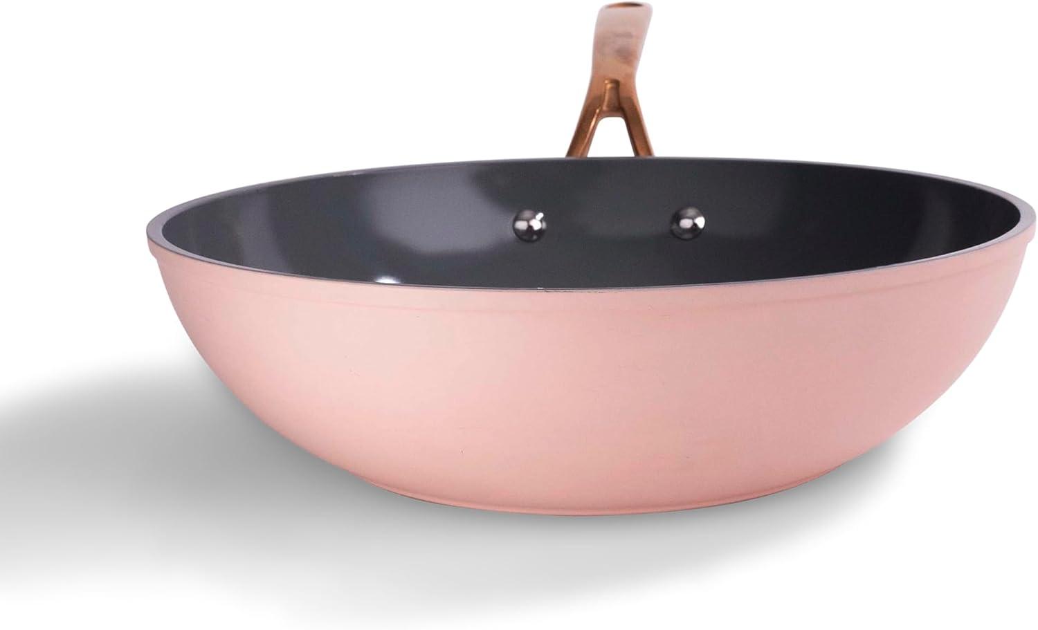 Frök Platinum Non-Stick Fry Pan Meets Wok With Lid, 11-Inch, Blush & Rose Gold