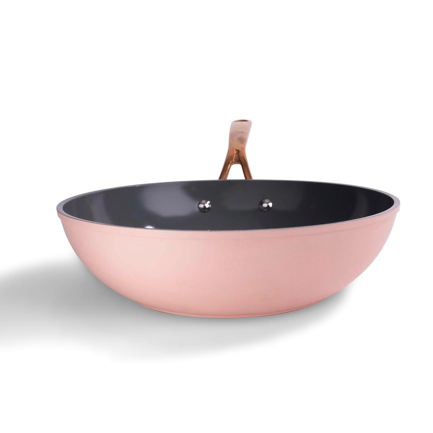 Frök Platinum Non-Stick Fry Pan Meets Wok With Lid, 11-Inch, Blush & Rose Gold