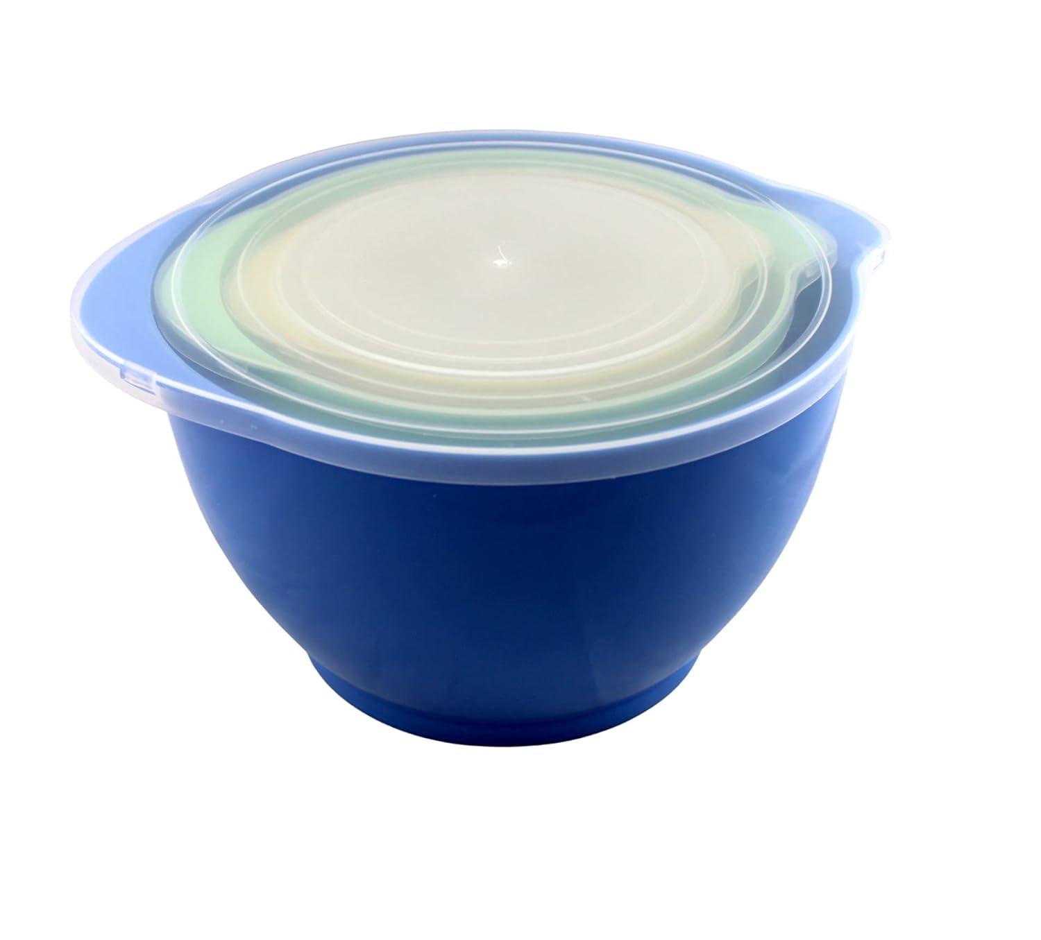 Dependable Industries Inc. Essentials 3 Piece Storage and Batter Mixing Bowl Set with Lids BPA Free Plastic Ideal for Kitchen Storage and Baking