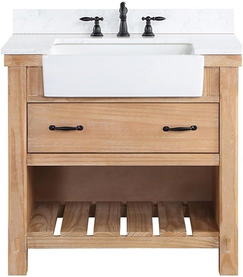 Villareal 36" Single Bath Vanity in Weathered Pine Wood & White Farmhouse Basin