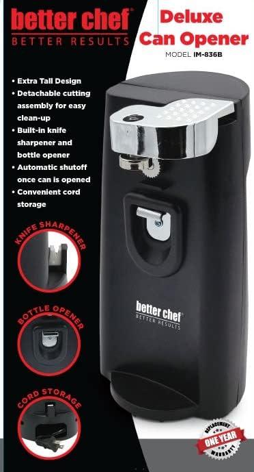 Better Chef Deluxe Electric Can Opener with Built in Knife Sharpener and Bottle Opener in Black