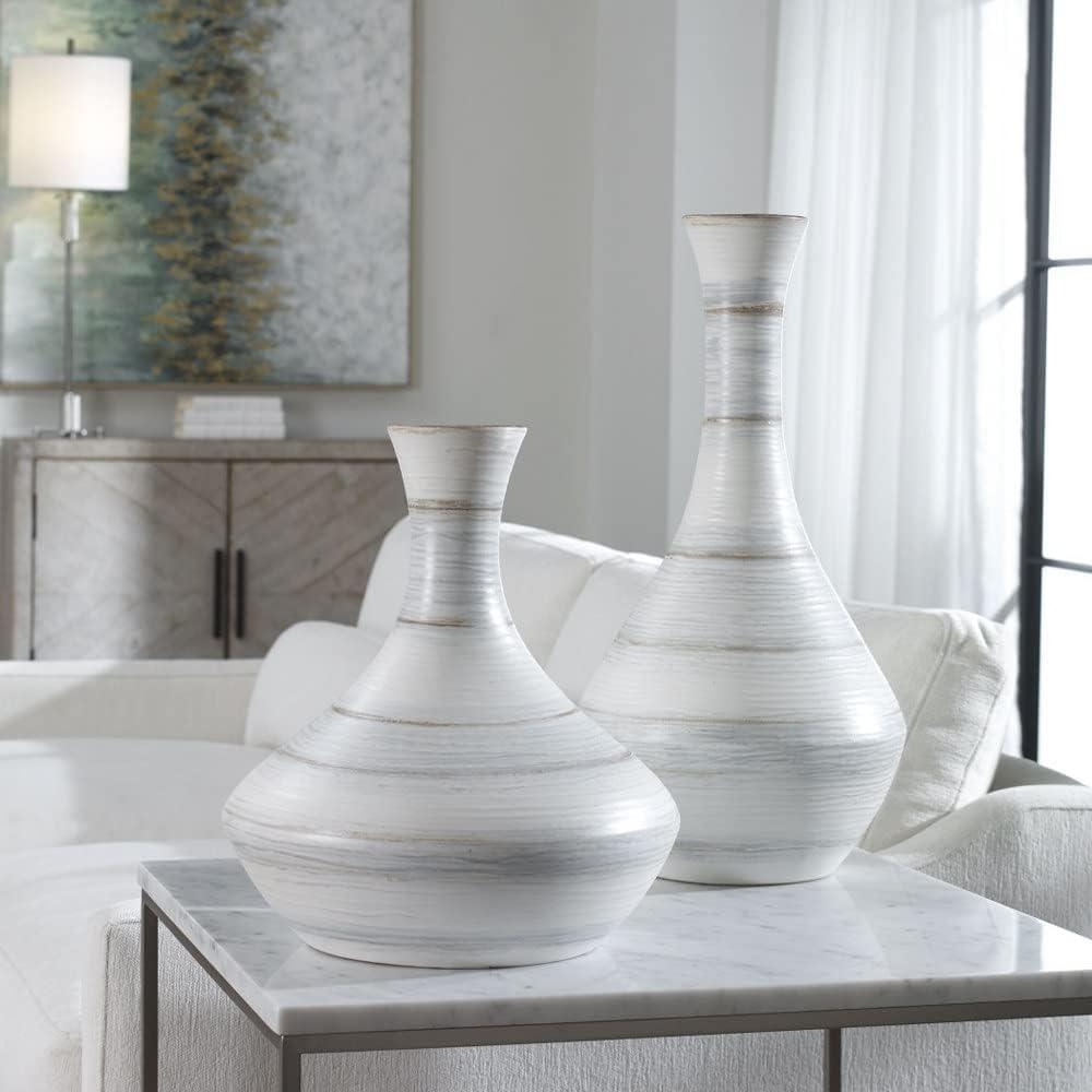 Uttermost Potter Striped Ivory Blue Ceramic Vases Set of 2