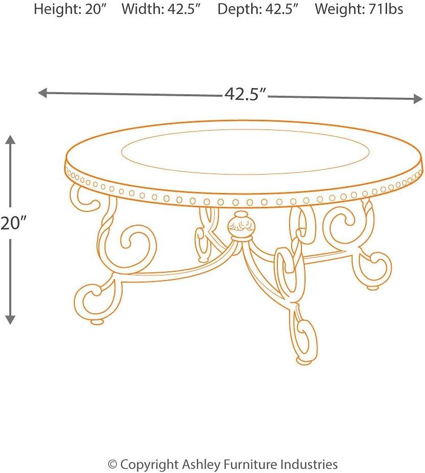 Signature Design by Ashley Rafferty Ornate Round Coffee Tabe with Decorative Metal Detail, Dark Brown