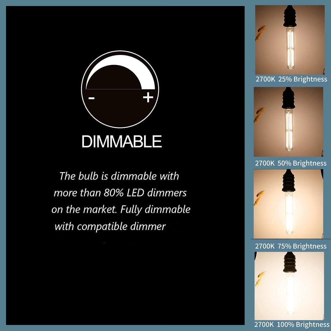 Dimmable T10 led Long Bulb 8W Equal 80 watt E26 Light Bulb Warm White 2700K Edison Tube Light Bulbs 700LM for Rustic Pendant,Industrial Pipe,Wall sconces,8.9inch,Pack of 4