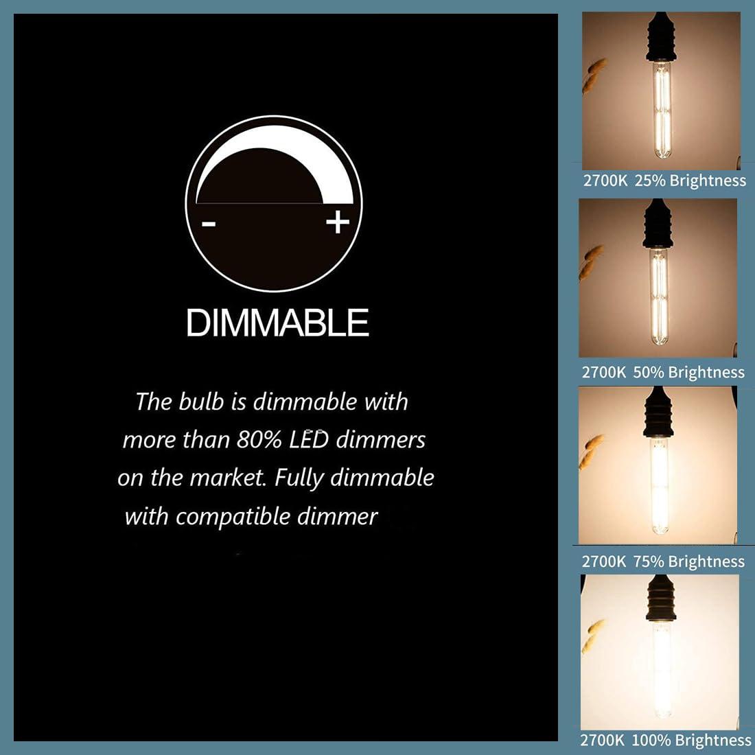 Dimmable T10 led Long Bulb 8W Equal 80 watt E26 Light Bulb Warm White 2700K Edison Tube Light Bulbs 700LM for Rustic Pendant,Industrial Pipe,Wall sconces,8.9inch,Pack of 4