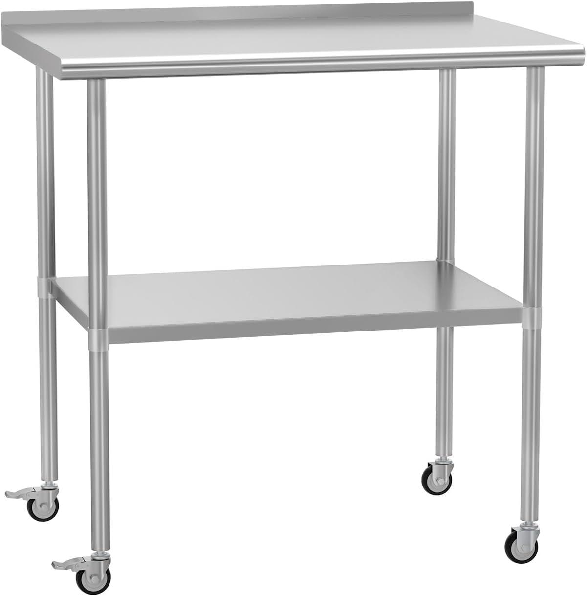 Stainless Steel Kitchen Work Prep Table Commercial Workbench With Wheels