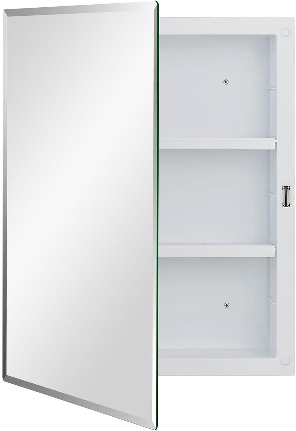 Plastic Medicine Mirror Cabinet for Bathroom 16 x 20 inch, Surface and Recessed Mount