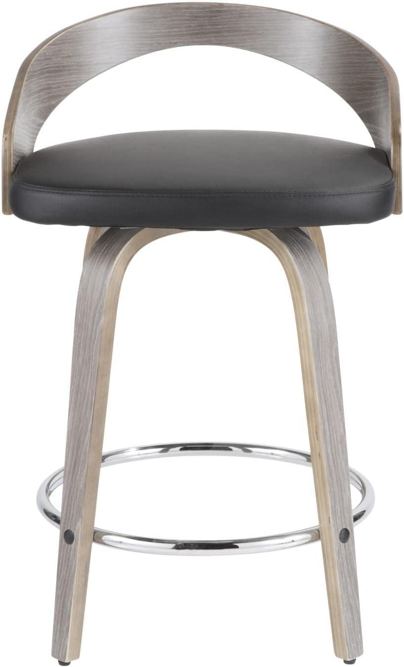 Grotto Mid-Century Modern Counter Stool with Light Grey Wood and Black Faux Leather by LumiSource - Set of 2