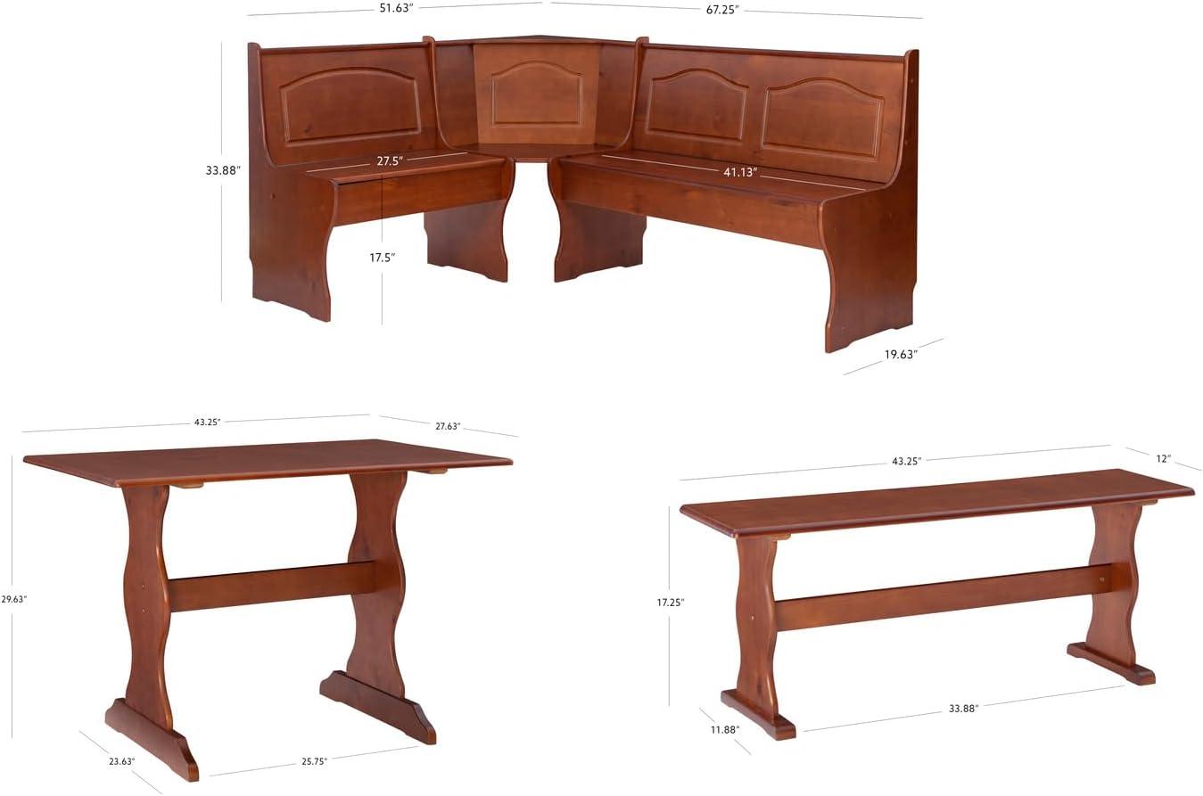 3pc Chelsea Breakfast Corner Nook Dining Table Set Walnut - Linon