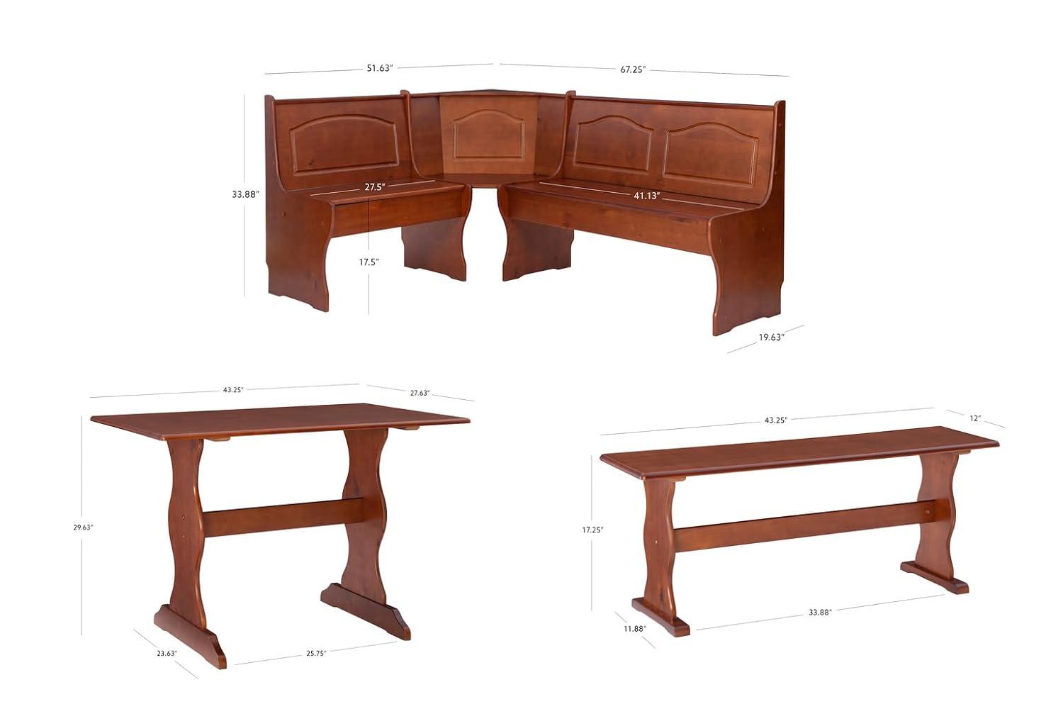 3pc Chelsea Breakfast Corner Nook Dining Table Set Walnut - Linon