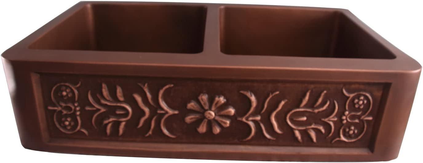 Sicily 36'' L Farmhouse / Apron Double Bowl Copper Kitchen Sink