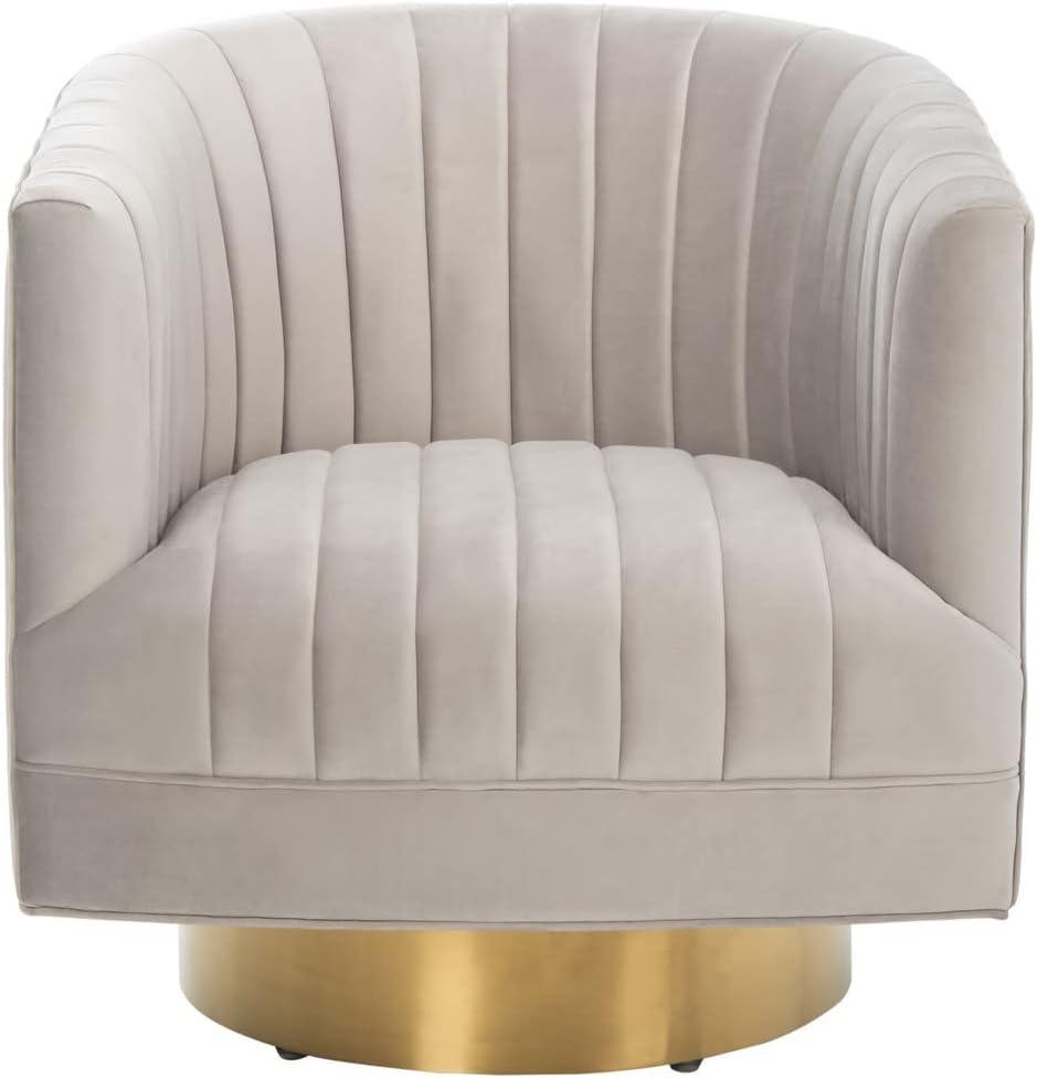 Elegant Beige Velvet Barrel Swivel Chair with Golden Base