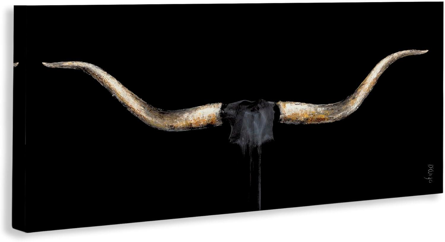 Stupell Home Décor Bull Horns Shadow Black Brown Animal Painting Canvas Wall Art by Third and Wall