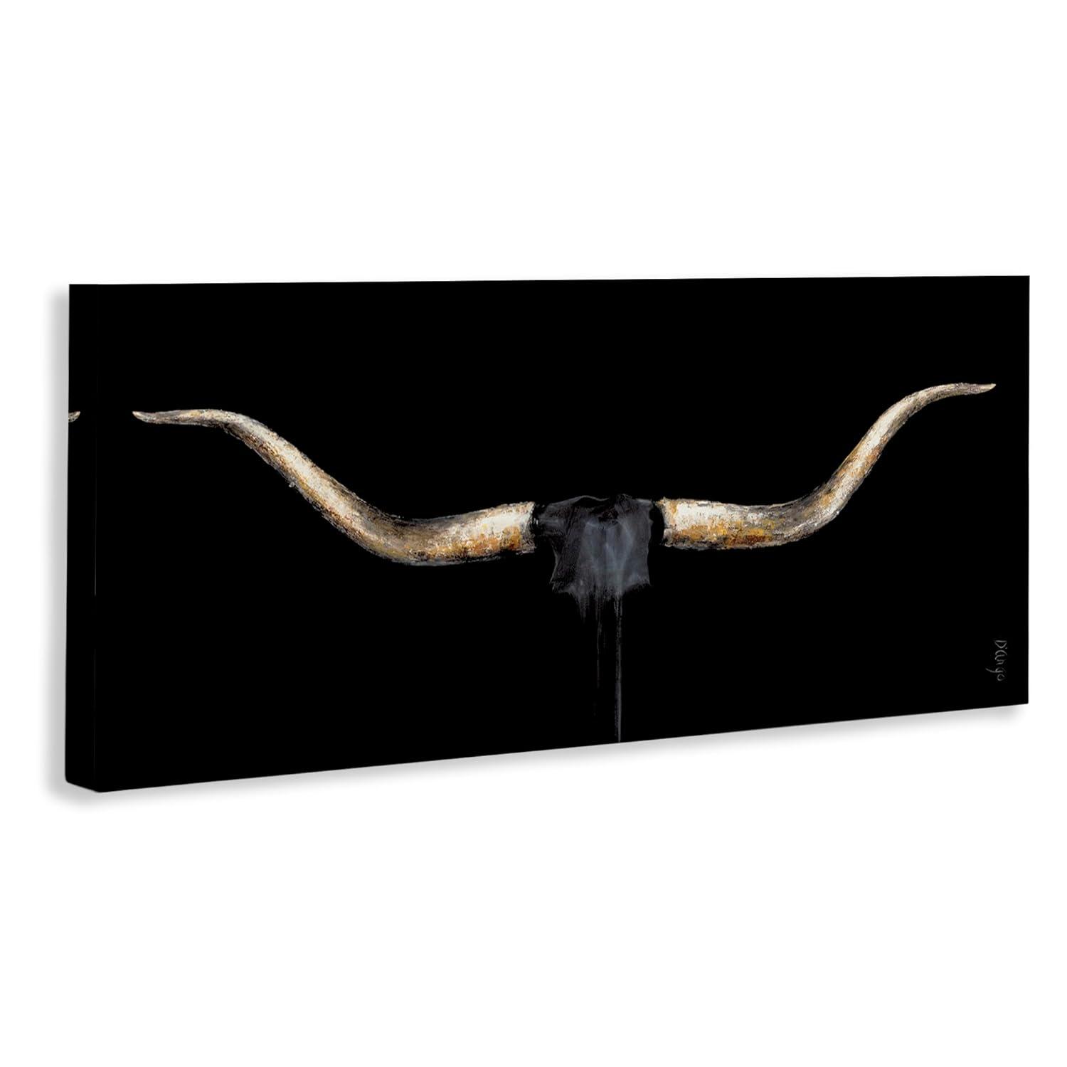 Stupell Home Décor Bull Horns Shadow Black Brown Animal Painting Canvas Wall Art by Third and Wall