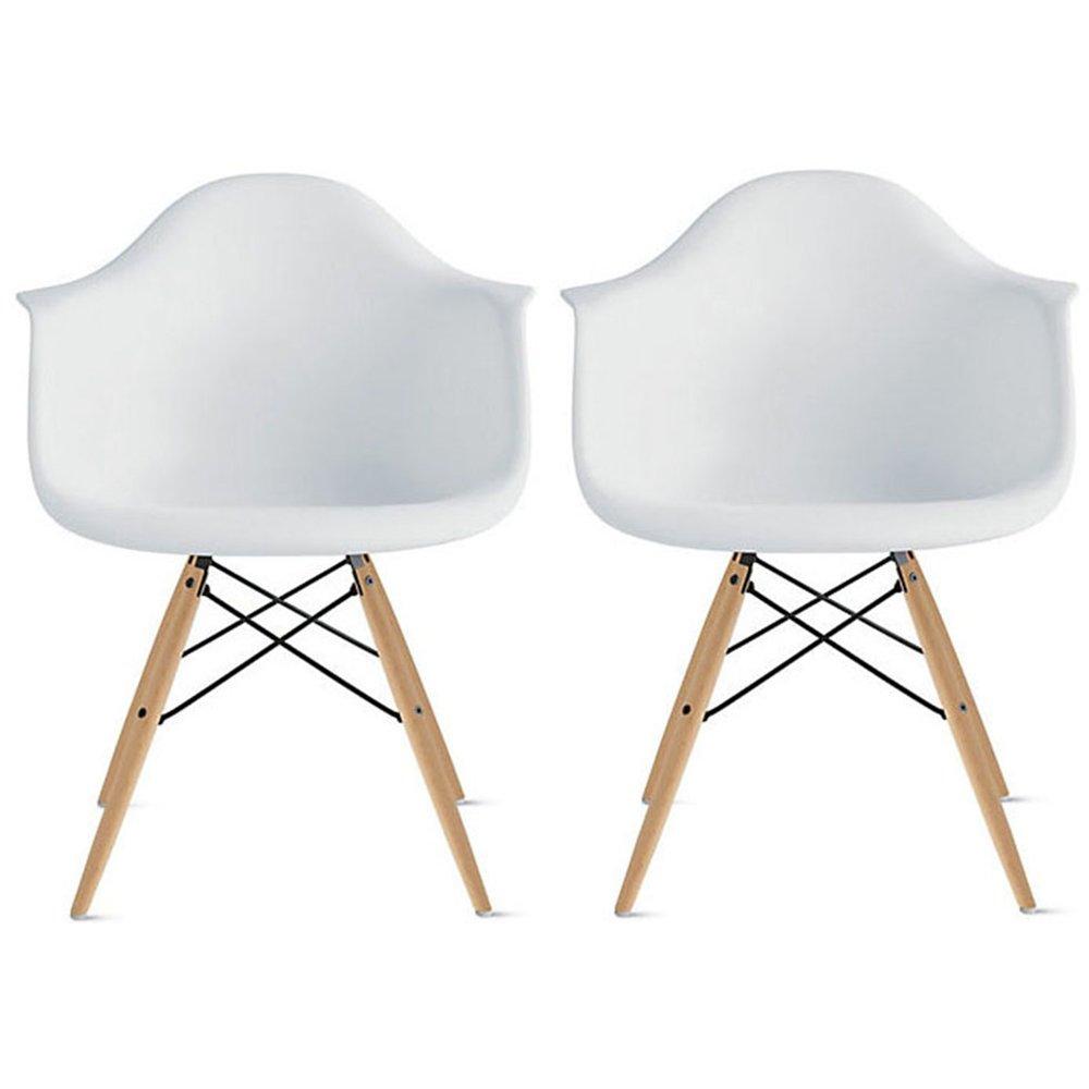 George Oliver Set of 2 Modern Dining Side Chairs from Molded Plastic Armchair Shell with Natural Wooden Legs (Set of 2)