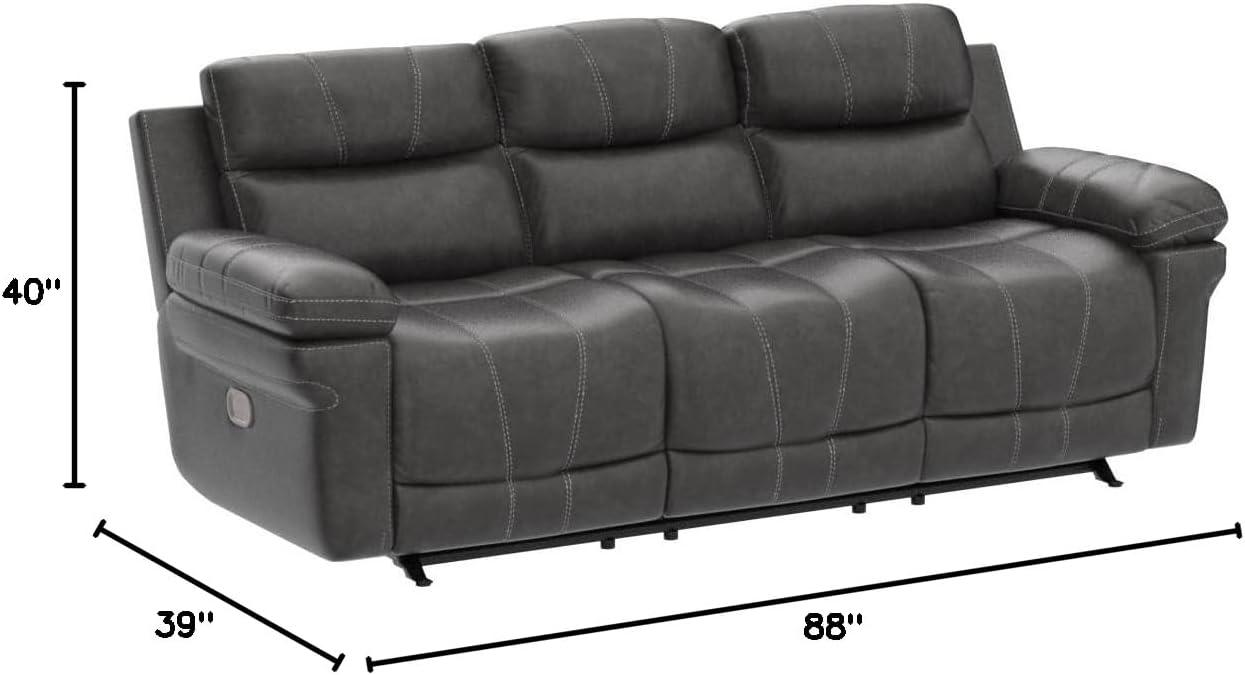 Gray Faux Leather Power Reclining Sofa with USB Charging