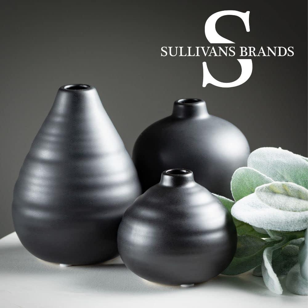 Matte Black Ceramic Bud Vase Trio, 9" x 6.5" Modern Home Decor