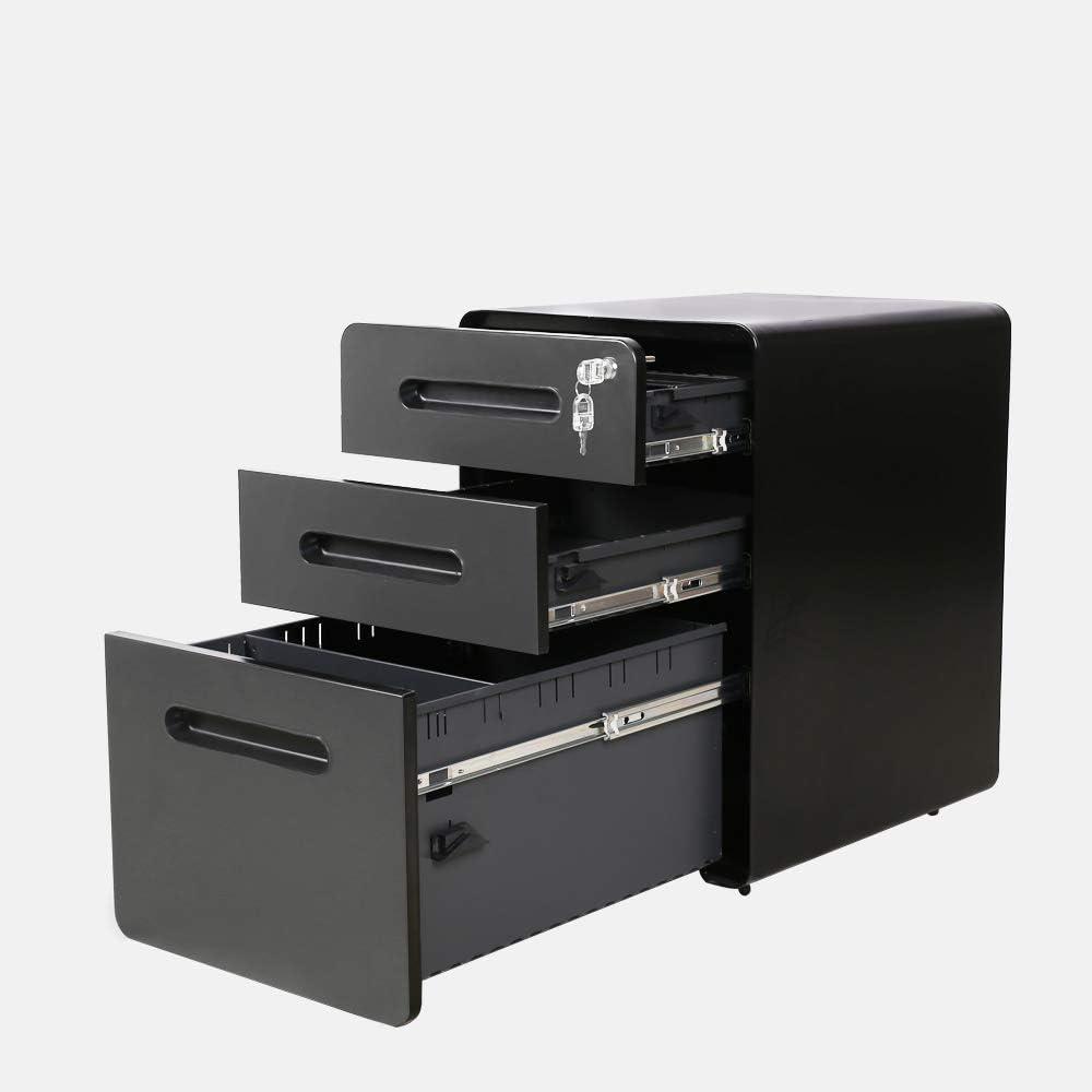 ApexDesk 3-Drawer Vertical Metal Mobile File Cabinet with Locking Keys - Charcoal Panel/Black Body