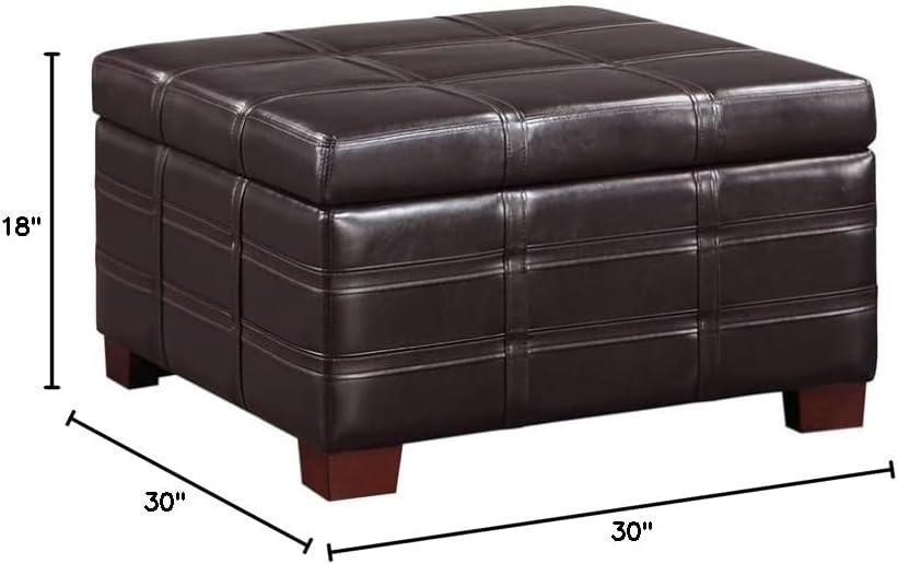 Detour Strap Square Storage Ottoman in Espresso Faux Leather