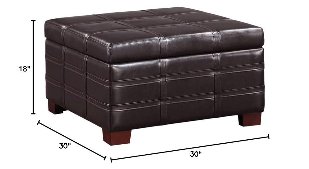 Detour Strap Square Storage Ottoman in Espresso Faux Leather