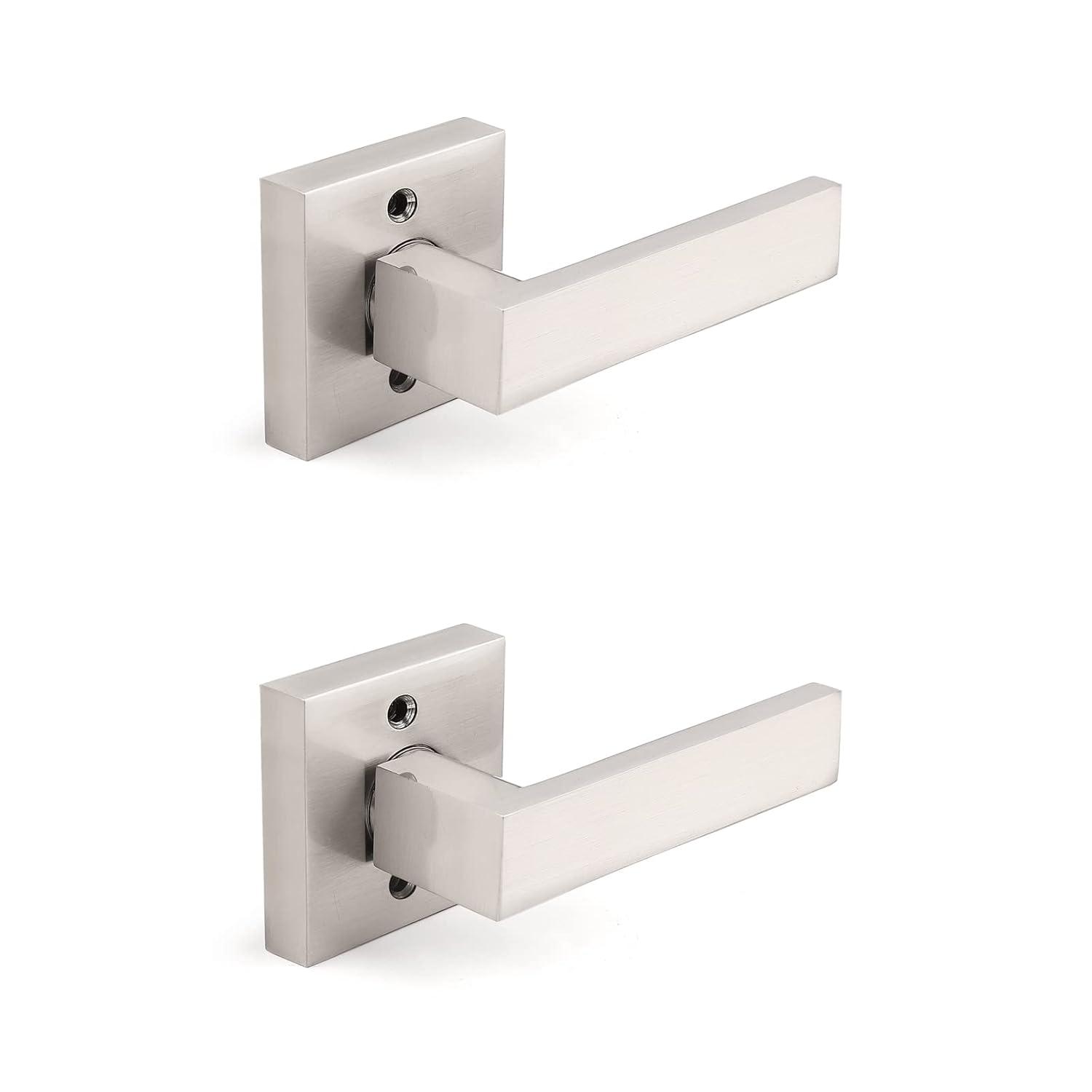 SARTODOORS Pack of 2 Modern Square Satin Nickel Dummy Handle/Non-Turning Single Side Lever for Closet French Doors Heavy Duty