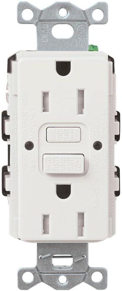 White Tamper Resistant GFCI Receptacle with Indicator Light and Wall Plate