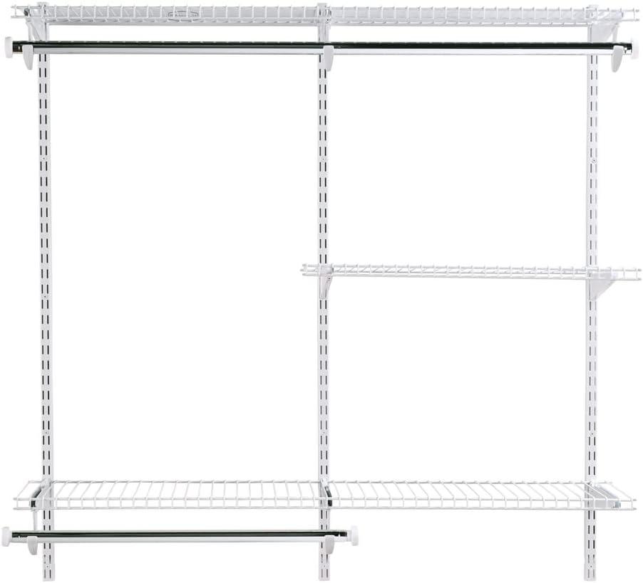 White Adjustable Metal Closet Kit with Shelving and Hanging Storage