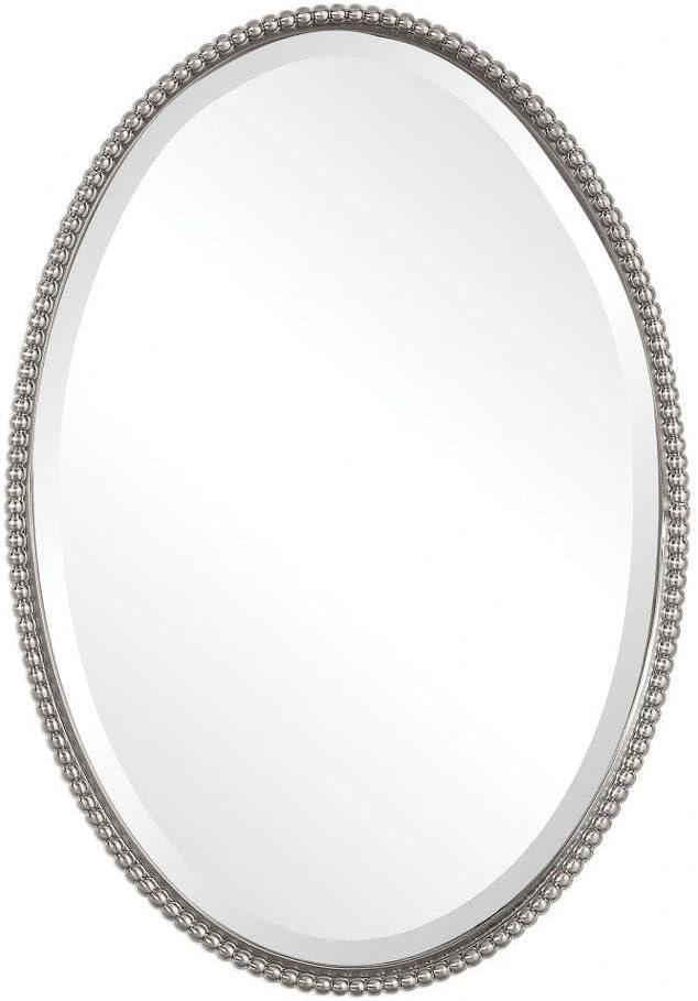 Transitional Silver Oval Wood Wall Mirror